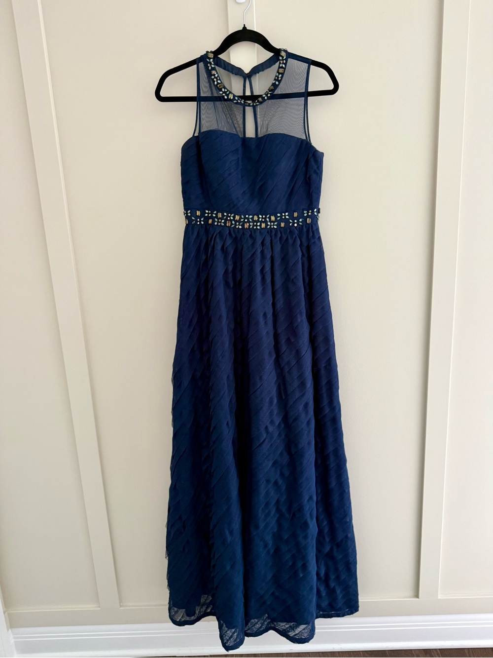 Adrianna Papell Beaded Sleeveless Illusion Ball Gown